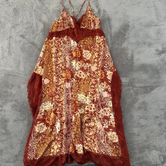 Intimately Free People Right Now Midi Slip Dress Amber Combo SMALL Satin Lace - Picture 1 of 7